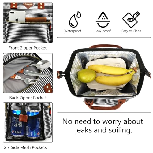 LOKASS Lunch Bag Insulated Lunch Box Wide-Open Lunch Tote Bag with Removable Shoulder Strap for Women/Men Adults Work Picnic Beach Travel(Stripes) - color: Thin Stripe