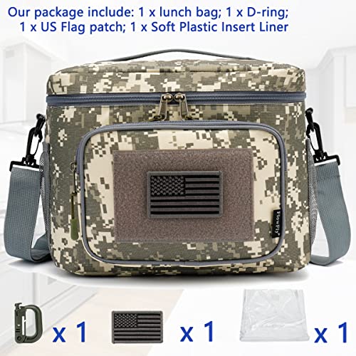 FlowFly Tactical Lunch Bag Large Insulated Lunch Box Cooler Tote for Men, Women with MOLLE/PALS Webbing (Digital#Camo, Large) - color: Digital#Camo, size: Large