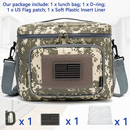 FlowFly Tactical Lunch Bag Large Insulated Lunch Box Cooler Tote for Men, Women with MOLLE/PALS Webbing (Digital#Camo, Large) - color: Digital#Camo, size: Large