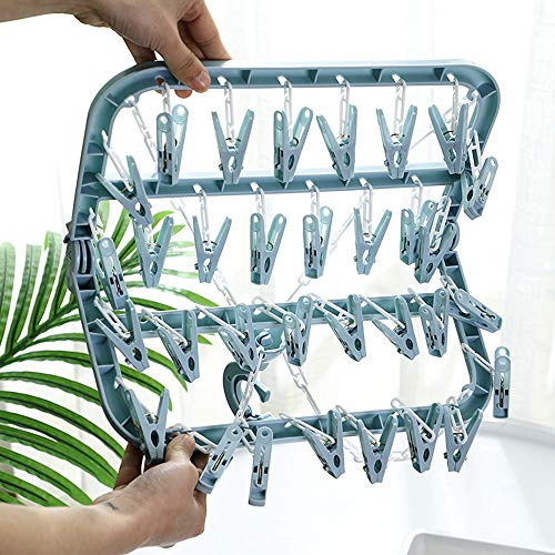 Clip and Drip Hanger Clothes Hanger Drying Rack 32 Clips (Light Blue) - color: Light Blue