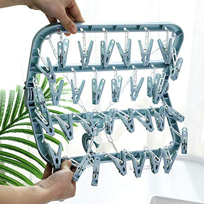 Clip and Drip Hanger Clothes Hanger Drying Rack 32 Clips (Light Blue) - color: Light Blue