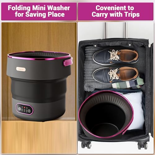 13L Portable Mini Washing Machine with Spin Dryer, Collapsible Small Washer for Baby Clothes & Underwear, 3 Deep Cleaning Modes, Foldable Laundry Tub for Apartment, RV, Travel, Camping (Black Purple)
