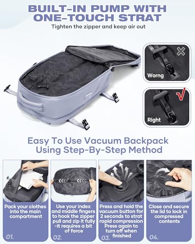 Vacuum Seal Travel Backpack Built-in Pump,Air Compression System Vacuum Vacpack Backpack Travel Bag for Women Men Carry On Suitcase Luggage Laptop Airlines Approved Daypack Space Saver Bags Purple - color: A2-purple