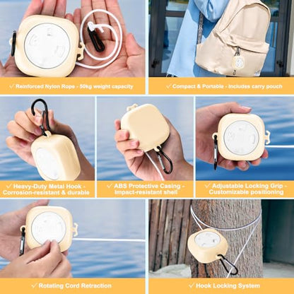 6 Pack Fodable Travel Hangers with Clips & Adjustable Clothesline, Portable Collapsible Hangers with Storage Bag for Suitcase, Hotel, RV, Cruise Essentials Set (Beige) - color: Beige