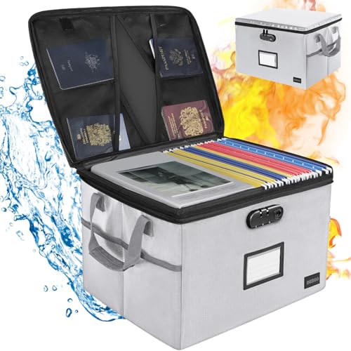 DEEGO Fireproof File Storage Organizer, Water-Resistant Document Organizer with Lock, Portable File Box Cabinets with Handle, Document Safe for Home Office for Legal Folder, Nokbox,Grey - color: Grey, style: 1 Layer
