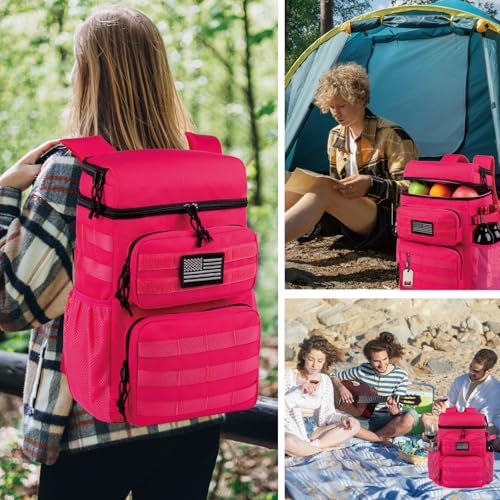 Tactical Backpack Cooler,Soft Lightweight Leakproof Cooler Backpack,Insulated Cooler Bag,Portable Soft Cooler Bag Waterproof for Beach, Travel, Camping, Picnic, Hiking - color: Hot Pink