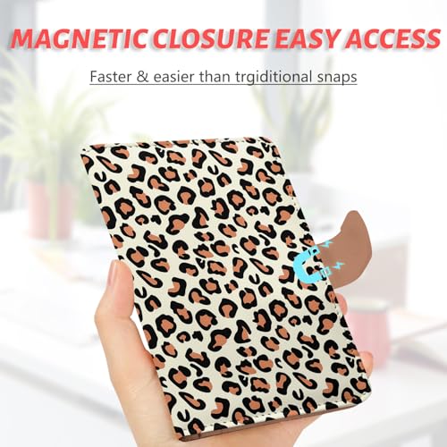 Passport Holder, Travel Wallet Cover with Pen Loop | Cute RFID Blocking Leather Case with Magnetic Closure for Travel Essentials-Leopard - color: J-Leopard