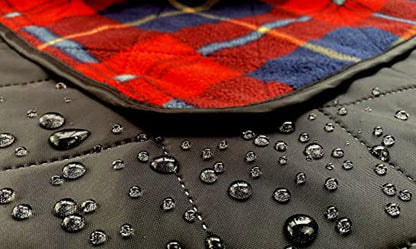 DOWN UNDER OUTDOORS Large Waterproof Windproof Extra Thick 350 GSM Quilted Fleece, or Sherpa Stadium Blanket - color: Red Check
