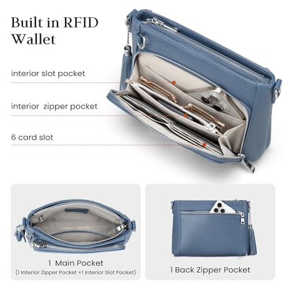 befen Anti Theft Genuine Leather Crossbody Bags for Women Handbags and Shoulder Basg with Built in Wallet RFID Leather Purse - color: Blue