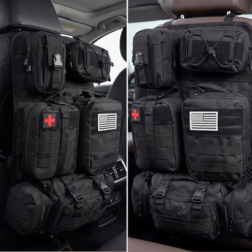 Tactical Seat Back Organizer, Molle Seat Back Organizer Panel With 5 Detachable Multi-Purpose Molle Pouch Fits Car Truck SUV Ford Jeep