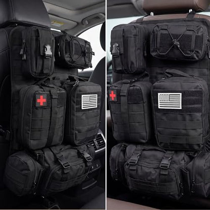Tactical Seat Back Organizer, Molle Seat Back Organizer Panel With 5 Detachable Multi-Purpose Molle Pouch Fits Car Truck SUV Ford Jeep