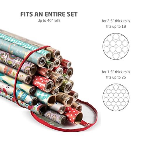 ZOBER Round Christmas Gift Wrapping Paper Organizer Storage - 40 Inch Gift Wrap Storage Containers - Wrapping Paper Holder, Clear PVC Waterproof, Fits 25 Standard Rolls - Red - color: Red Transparent