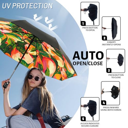SY COMPACT Travel Umbrella - Windproof Automatic Compact Umbrella for Rain, Lightest 8-Rib, Small, Strong & Portable, Durable Grip, Fits Backpack & Car, Factory Direct (UV Available) - color: UPF-Peach