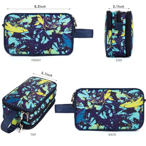 Shark Kids Toiletry Bag for Boys, Travel Toiletry Bag for Little Young Boys Waterproof Hanging Wash Bag Toddler Traveling Toiletries, Navy - color: Shark-Navy