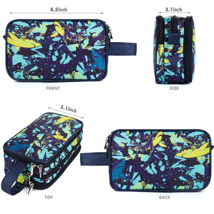 Shark Kids Toiletry Bag for Boys, Travel Toiletry Bag for Little Young Boys Waterproof Hanging Wash Bag Toddler Traveling Toiletries, Navy - color: Shark-Navy