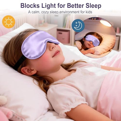 Kids Sleep Mask, Kids Eye Mask for Boys Girls, Kid Silk Eye Masks with Adjustable Strap for Sleeping, 100% Light-Blocking Sleep Eye Cover, Includes Protective Laundry Bag (Purple) - color: Purple