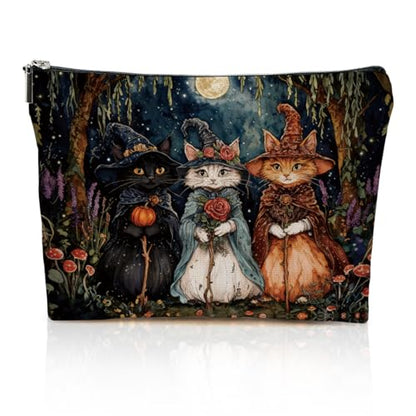Retro Night Cat Wizard Makeup Bag, Cats Gifts Cosmetic Makeup Pouches with Zipper Travel Office Makeup Cosmetic Bags, Toiletry Organizer Pouch, Cat Lover Gifts for Cats Lovers - color: Multicolor 0004