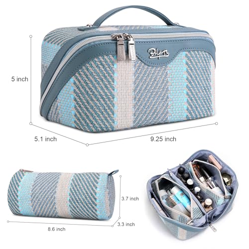 BOYATU Travel Makeup Bag Cosmetic Bag for Women: 3 Pcs Set Make up Bag with Compartments - Waterproof Vegan Leather Toiletry Bags with Handle - Makeup Organizer for Travel Essentials(C-1-Blue) - color: C-1-Blue