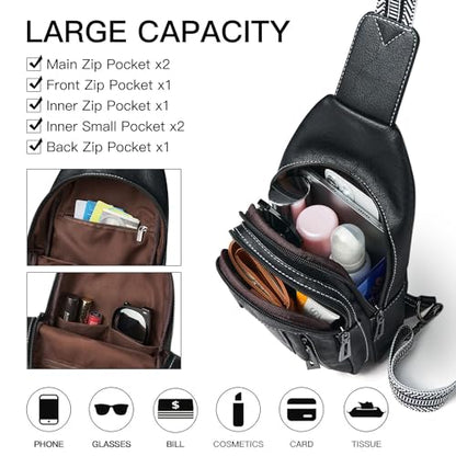 LATMAP 7L Sling Bag for Women Men Leather Small Sling Backpack Daypack Anti Theft Fanny Pack Crossbody Purse Travel - color: Regular Size-black