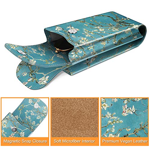 FINTIE Double Glasses Case with Carabiner Hook, Portable Vegan Leather Eyeglass Case Anti-scratch Sunglasses Pouch - color: Blossom