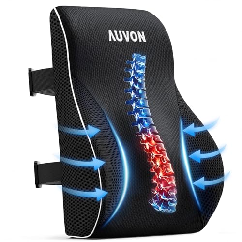 AUVON Lumbar Support Pillow for Office Chair with Patented Bulge for Lower Back Support, Ergonomic Office Home Essentials Improve Posture, Memory Foam Chair Cushion with Straps for Home, Office, Car