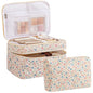 HBselect 2Pcs Travel Makeup Bag, Large Cotton Quilted Makeup Bag Cosmetic Bag Cute Make up Bag Toiletry Bags for Women Girls - color: 2PCS-FLOWER3