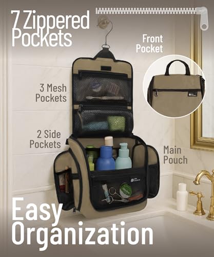 D&D Wanderlust D&D Hanging Travel Toiletry Bag for Men and Women – Cosmetics, Makeup and Toiletries Organizer Kit with 10 Compartments - color: Brown and Black