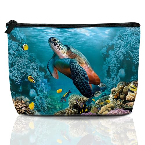 Sea Turtle Cosmetic Bags for Women,Ocean Tropical Fish Coral Small Makeup Bag for Purse Travel Toiletry Bag Make up Accessories Organizer Zipper Pouch Gift Idea - color: Sea Turtle