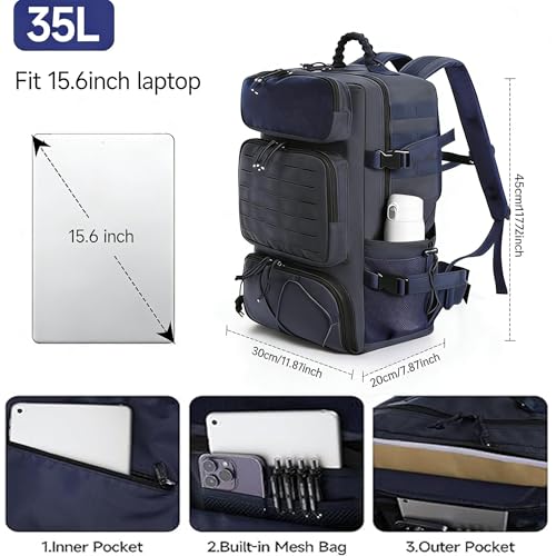 35l 1000D waterproof material,Tactical Backpack for Men and Women, Military Backpack with Shoe Compartment, Travel Hiking Hunting Gear Bag with Molle System, Blue - color: Navy Blue 35l