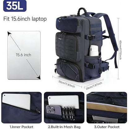 35l 1000D waterproof material,Tactical Backpack for Men and Women, Military Backpack with Shoe Compartment, Travel Hiking Hunting Gear Bag with Molle System, Blue - color: Navy Blue 35l