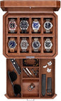 ROTHWELL 8 Slot Leather Watch Box with Valet Drawer - Luxury Case Display Jewelry Organizer, Locking Display Case Holder, Real Glass Top - Watch Box Organizer for Men & Women (Tan/Brown) - color: 8 Slot - Tan/Brown