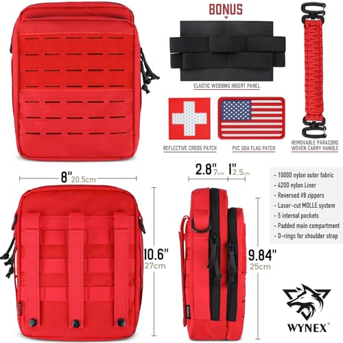 WYNEX Tactical Molle Admin Pouch, Utility EDC Pouch Organizer Modular Tool Pouch of Double Layer Design Medical EMT Attachment Bag Large Capacity with Elastic Webbing Insert Panel - color: Red
