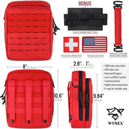 WYNEX Tactical Molle Admin Pouch, Utility EDC Pouch Organizer Modular Tool Pouch of Double Layer Design Medical EMT Attachment Bag Large Capacity with Elastic Webbing Insert Panel - color: Red