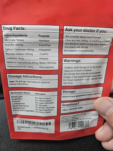 Travel RX Medicine Kit - Bulk Travel Medicine Kit with Individually Wrapped Medicine & Bag for Indigestion, Motion Sickness & More by Real Vitamins (1 Kit)