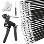 500 PCS 11.8 Inch Black Galvanized Steel Cable Ties Kit with Cable Tie Gun, Screwdriver and Protective Gloves, Heavy Duty 304 Metal Zip Ties Complete Tool Set for Industrial, Automotive, Fence Use - color: Black, size: 500PCS 1.81x11.8 Inch