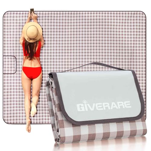 GIVERARE Picnic Beach Blanket Extra Large, XL Sandproof Waterproof Outdoor Camping Blankets 80x60in, Sand Free Oversized Mat, Quick Drying Portable Mats for Travel, Hiking, Music Festival, Lawn-Brown - color: Brown
