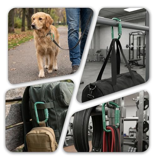 FresKaro 3inch 12kN-2698lbs Auto Locking Carabiner Clips, Solid D Shape, Heavy Duty 7075 Aluminum, Lightweight 1.09oz, Rust Proof, for Hammock, Hiking, Dog Leash, Keychain etc., Multi-Colors - color: Green-3pcs