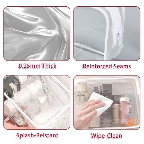 6 Pcs Large Clear Makeup Bags, TSA Approved Toiletry Bags for Travel, Waterproof Clear Pouches with Zipper, Plastic PVC Cosmetic Organizer Case for Women Men Vacation Bathroom Essentials (White Large) - color: 6 Large White