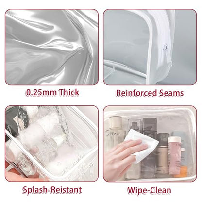 6 Pcs Large Clear Makeup Bags, TSA Approved Toiletry Bags for Travel, Waterproof Clear Pouches with Zipper, Plastic PVC Cosmetic Organizer Case for Women Men Vacation Bathroom Essentials (White Large) - color: 6 Large White