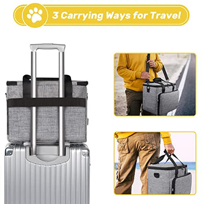 6 Set Dog Travel Bag, Large Pet Travel Kit for Supplies Includes 2 Food Containers, 1 Pet Organizer for Dogs, 2 Collapsible Bowls, 1 Treat Pouch, Dog Weekend Overnight Bag Luggage - color: Grey