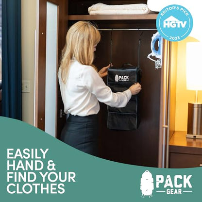 Pack Gear Hanging Luggage Organizer - Our Carry On Closet Insert Fits Any Carry-On - Our Hanging Luggage Organizer Uses Velcro to Allow Quick Access to your Clothes (Solid Black) - color: Black