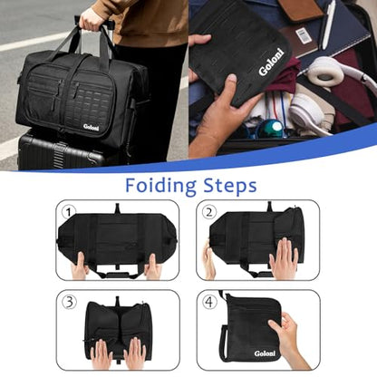 Foldable Travel Duffle Bag,Duffle Bag with Shoes Compartment and Adjustable Strap,Large Packable Travel Bags for Men Women,Waterproof Duffel Bag - color: All Black