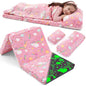 Preschool Nap Mat with Pillow and Blanket, 21" x 50" Glow Sleeping Bag Toddler Nap Mat for Daycare Kids, 2" Thick All in one Foldable Floor Mattress for Girl Boys - style: Rainbow Pattern