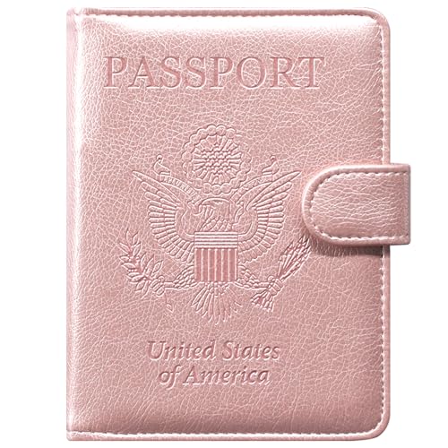 ACdream Passport and Vaccine Card Holder Combo, Cover Case with CDC Vaccination Card Slot, Leather Travel Documents Organizer Protector, with RFID Blocking, for Women and Men, Rose Gold - color: AA - Rose Gold