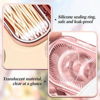 Kigley 4 Pcs Hair Tie Container Small Portable Travel Cotton Swab Holder Flosser Dispenser with Lid Plastic Box Storage Containers for Small Items, 3.94 x 2.76 Inch (Pink) - color: Pink