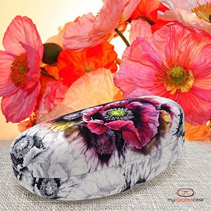 MyEyeglassCase® Large Hard Sunglasses Case | fits Large curved Sunglasses, with microfiber bag and cleaning cloth - color: As413 Poppy
