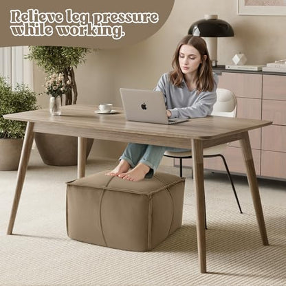 MeMoreCool Stuffed Round Pouf Ottoman Foot Rest, Floor Pouf Foot Stool with Soft Foam Chunk Filling, Small Round Ottoman Footstool Circle Footrest for Living Room - color: Piping Light Coffee