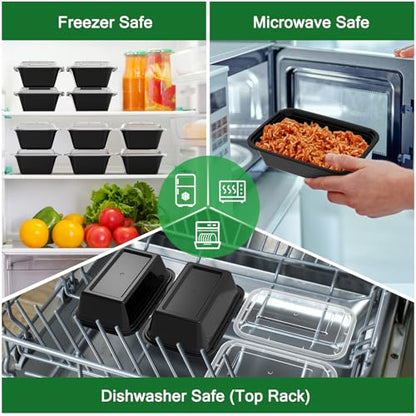 Dealusy 50 Pack (100-Piece) 24 oz Meal Prep Containers Reusable with Lids, Sturdy Leakproof & Food Safe, Microwave, Freezer, Dishwasher Safe Prep Containers, To Go Take Out Plastic Food Storage - size: 24 oz