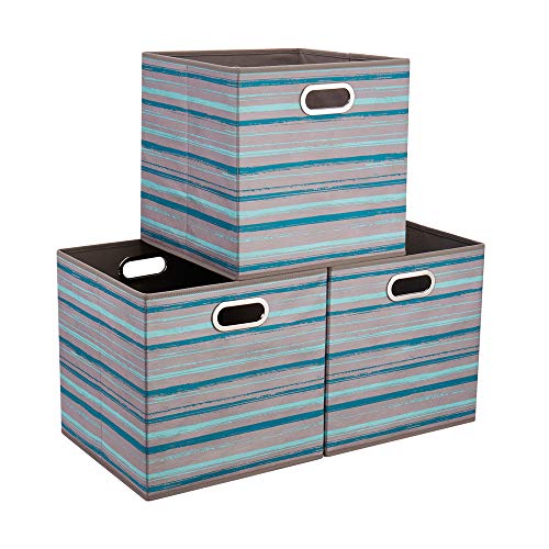 HSDT3 Cube Storage Bins Teal Stripes Gradient Lines 10.5x10.5x11 Inch Foldable Whale Coastal Print Fabric Half Storage Basketes for Home Organizers Storage Drawer,QY-SC12-3,Navy Blue-Whale(Set of 6) - color: Brush gradient(Set of 3)