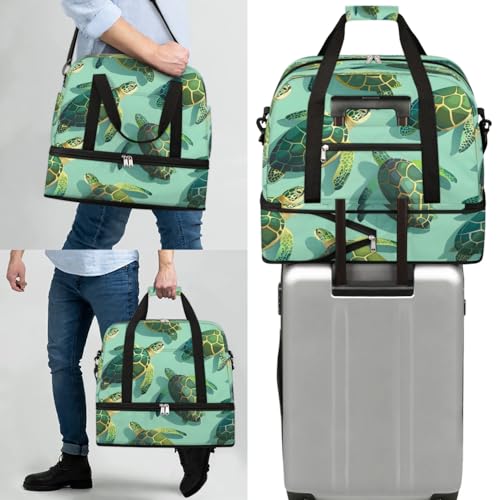 Travel Duffel Bag Turtles Ocean Animal Weekender Bag with Shoe Compartment Foldable Overnight Bags for Travel Sports Lightweight Gym Bags for Men Women - color: Turtles Ocean Animal